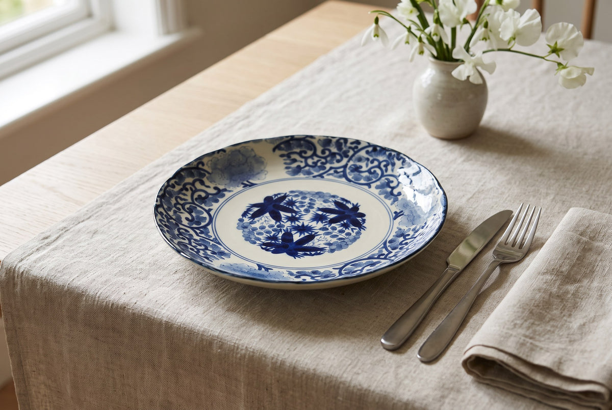 Blue Maple Blossom Ceramic Bowl & Plate | Made in Japan