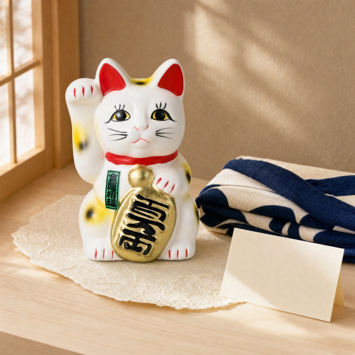 Japan Made Maneki Neko - 12cm White Japanese Lucky Cat Figurine