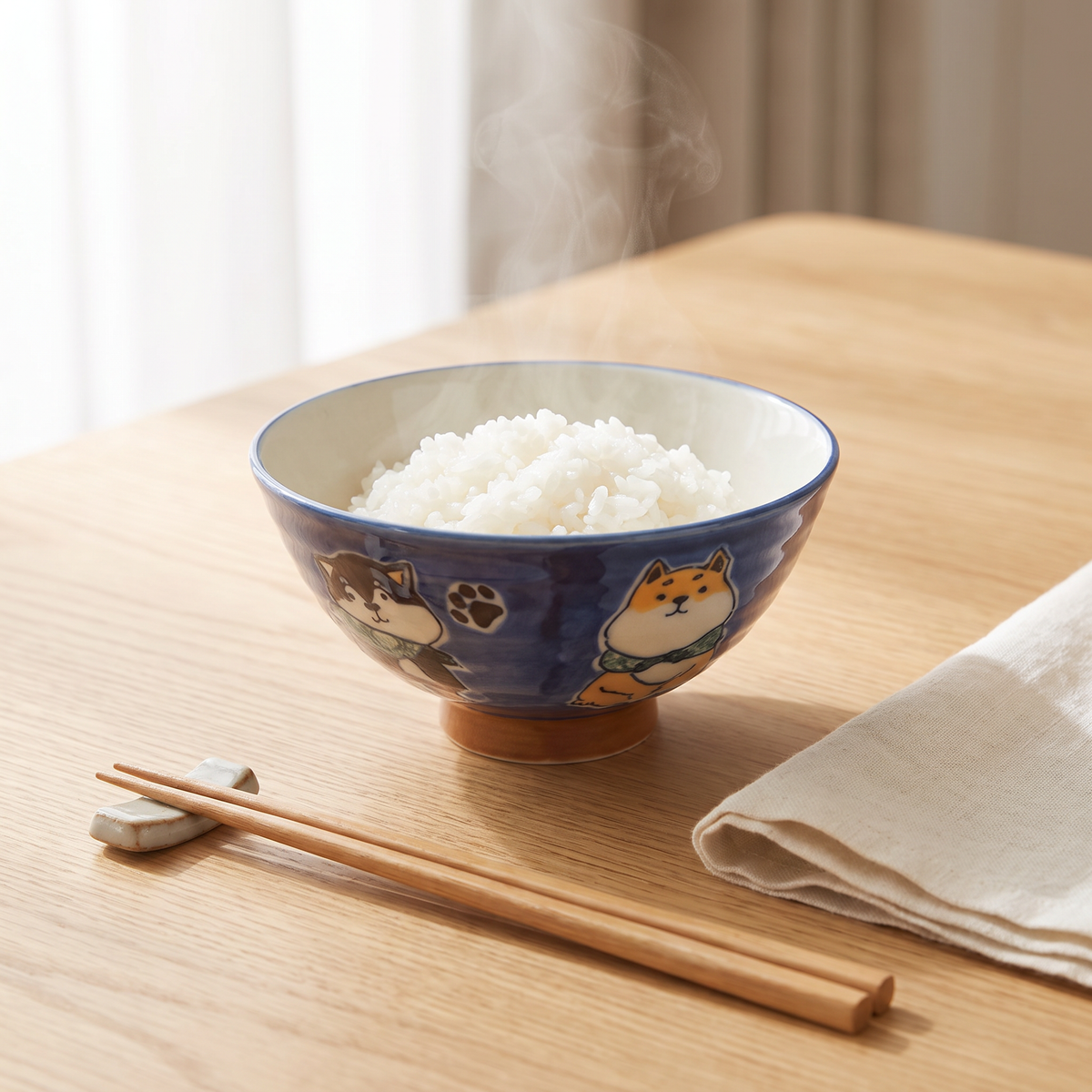 Japanese Mino Ware Shiba Inu Ceramic Rice Bowl (11.5cm)