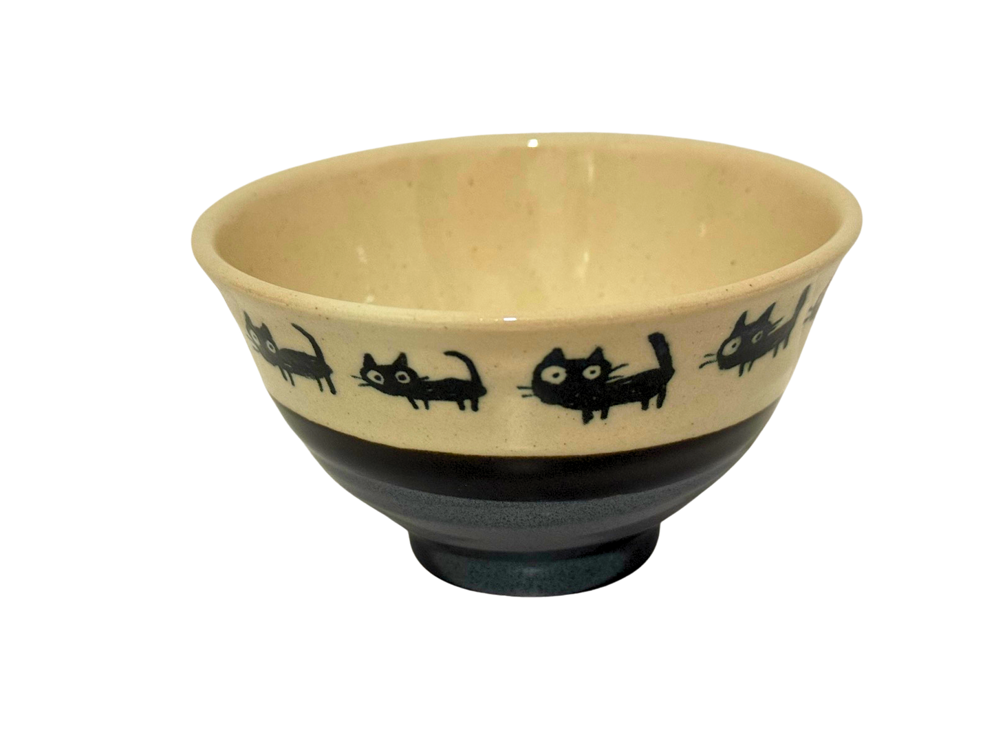 Mino Ware Black Cat Beige Rice Bowl - 11.5cm