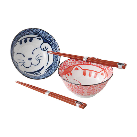 Maneki Neko Bowl and ChopStick Set