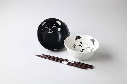 Black & White cat Bowl and ChopStick Set