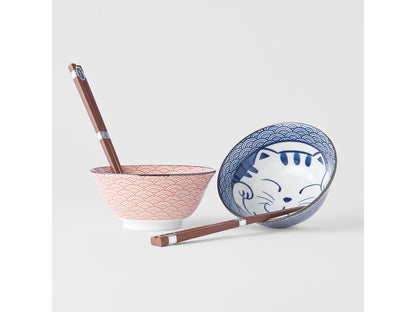 Maneki Neko Bowl and ChopStick Set