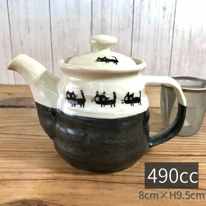 Black Cat Mino Pottery Tea Pot 490ml