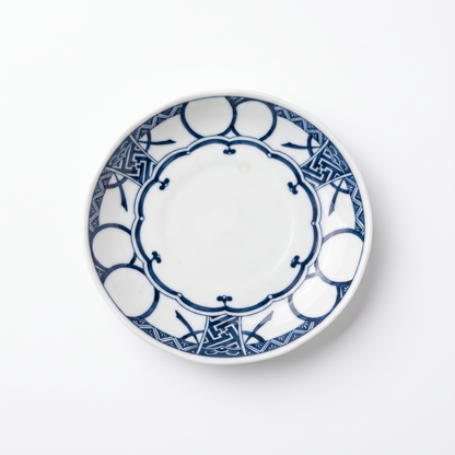 Authentic Mino Ware Japanese Pattern Ceramic Plate - Blue & White Geometric Dining Dish 17cm