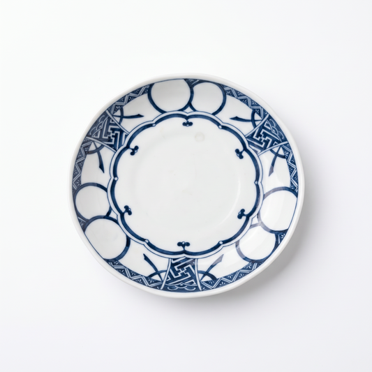 Authentic Mino Ware Japanese Pattern Ceramic Plate - Blue & White Geometric Dining Dish 17cm
