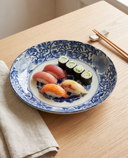 Blue Maple Blossom Ceramic Bowl & Plate | Made in Japan