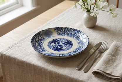 Blue Maple Blossom Ceramic Bowl & Plate | Made in Japan