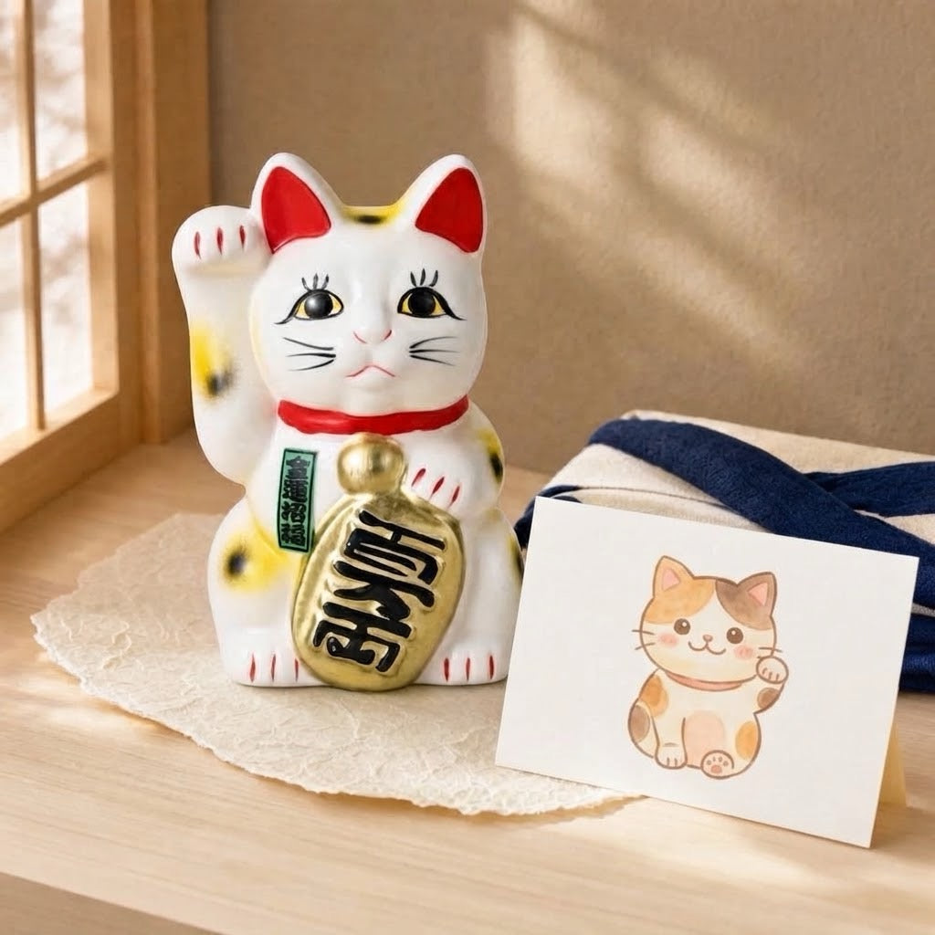 Japan Made Maneki Neko - 12cm White Japanese Lucky Cat Figurine