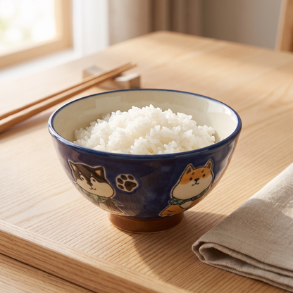 Japanese Mino Ware Shiba Inu Ceramic Rice Bowl (11.5cm)