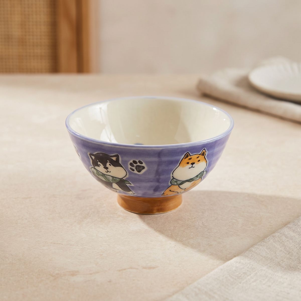 Japanese Mino Ware Shiba Inu Ceramic Rice Bowl (11.5cm)