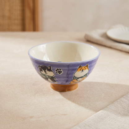 Japanese Mino Ware Shiba Inu Ceramic Rice Bowl (11.5cm)