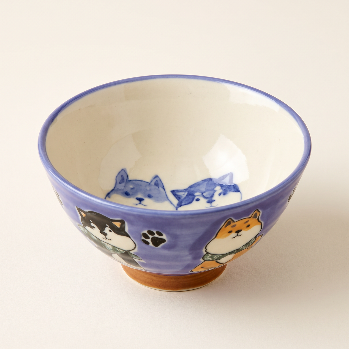 Japanese Mino Ware Shiba Inu Ceramic Rice Bowl (11.5cm)