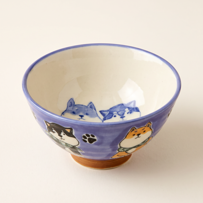 Japanese Mino Ware Shiba Inu Ceramic Rice Bowl (11.5cm)