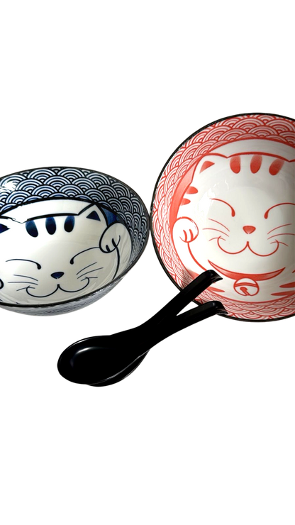 Lucky Cat Bowl Set with Spoon