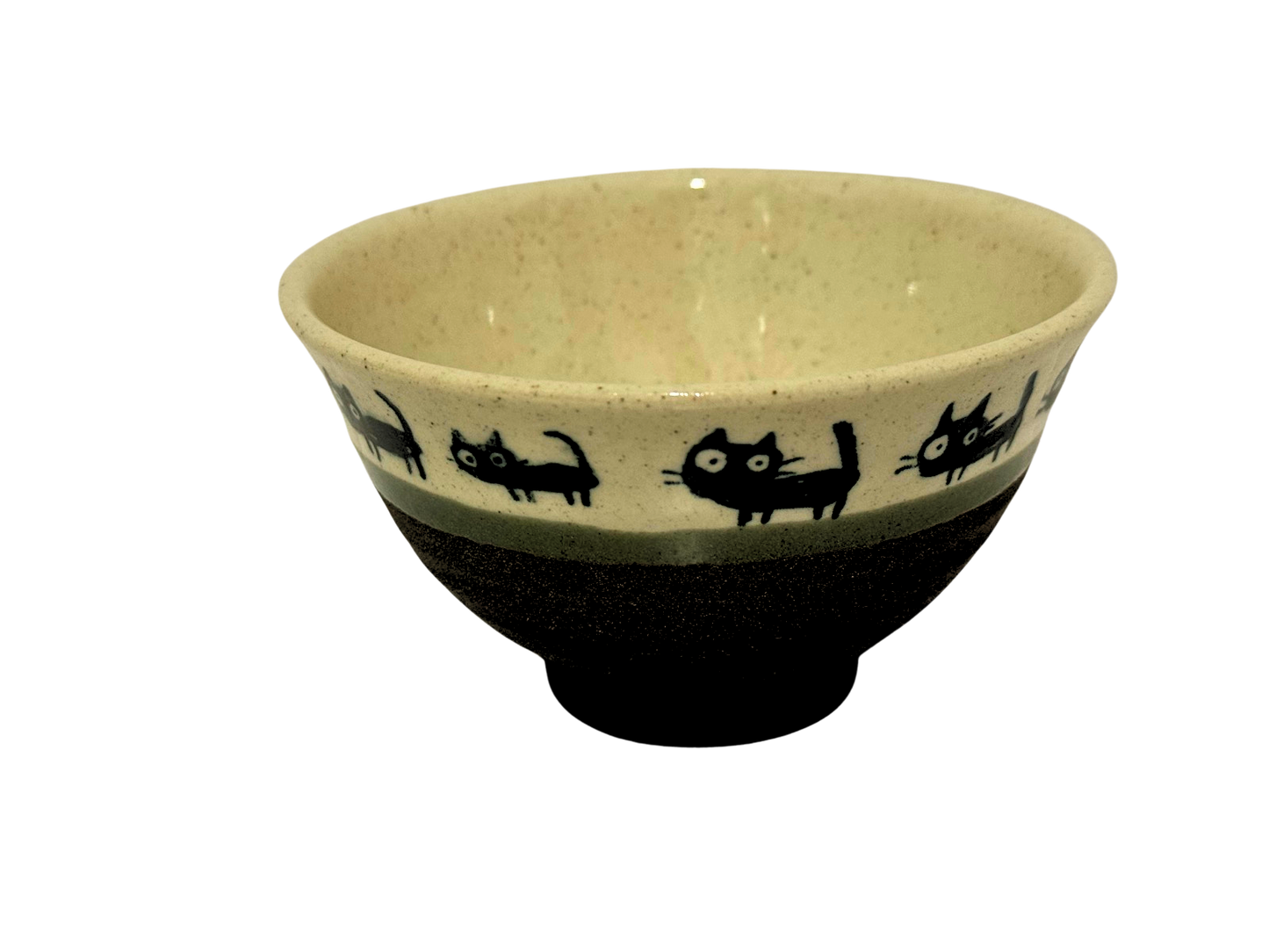 Mino Ware Black Cat Beige Rice Bowl - 11.5cm