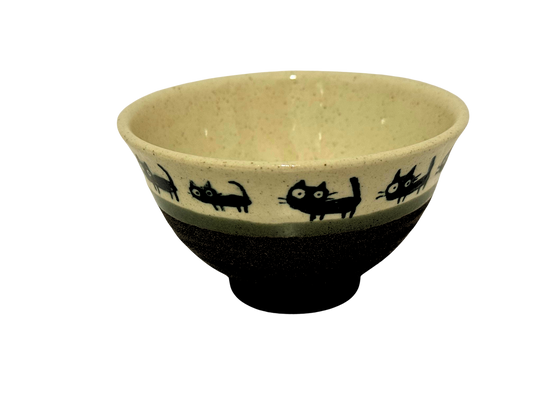 Mino Ware Black Cat Beige Rice Bowl - 11.5cm