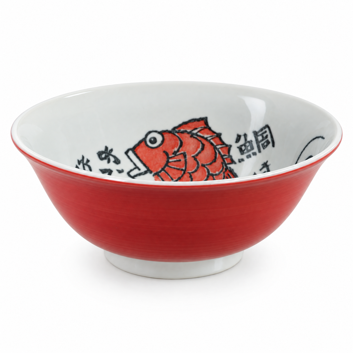 Authentic Mino Ware Japanese Ramen Bowl – Lucky Sea Bream (Tai) Ceramic Noodle Bowl, Made in Japan (Red / Blue)