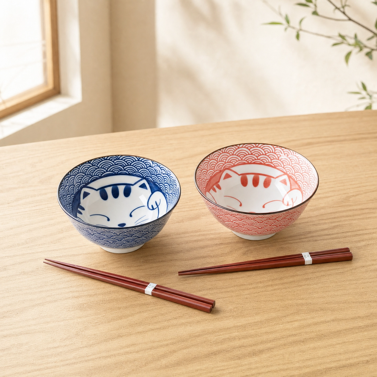 Maneki Neko Bowl and ChopStick Set