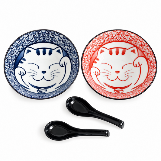 Maneki Neko Ramen Bowl Cat Bowl Set with Spoon 19cm