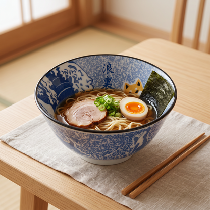 Japanese Mino Ware Shiba Inu Large Ramen Bowl – Pink Sakura Design, 20.5cm