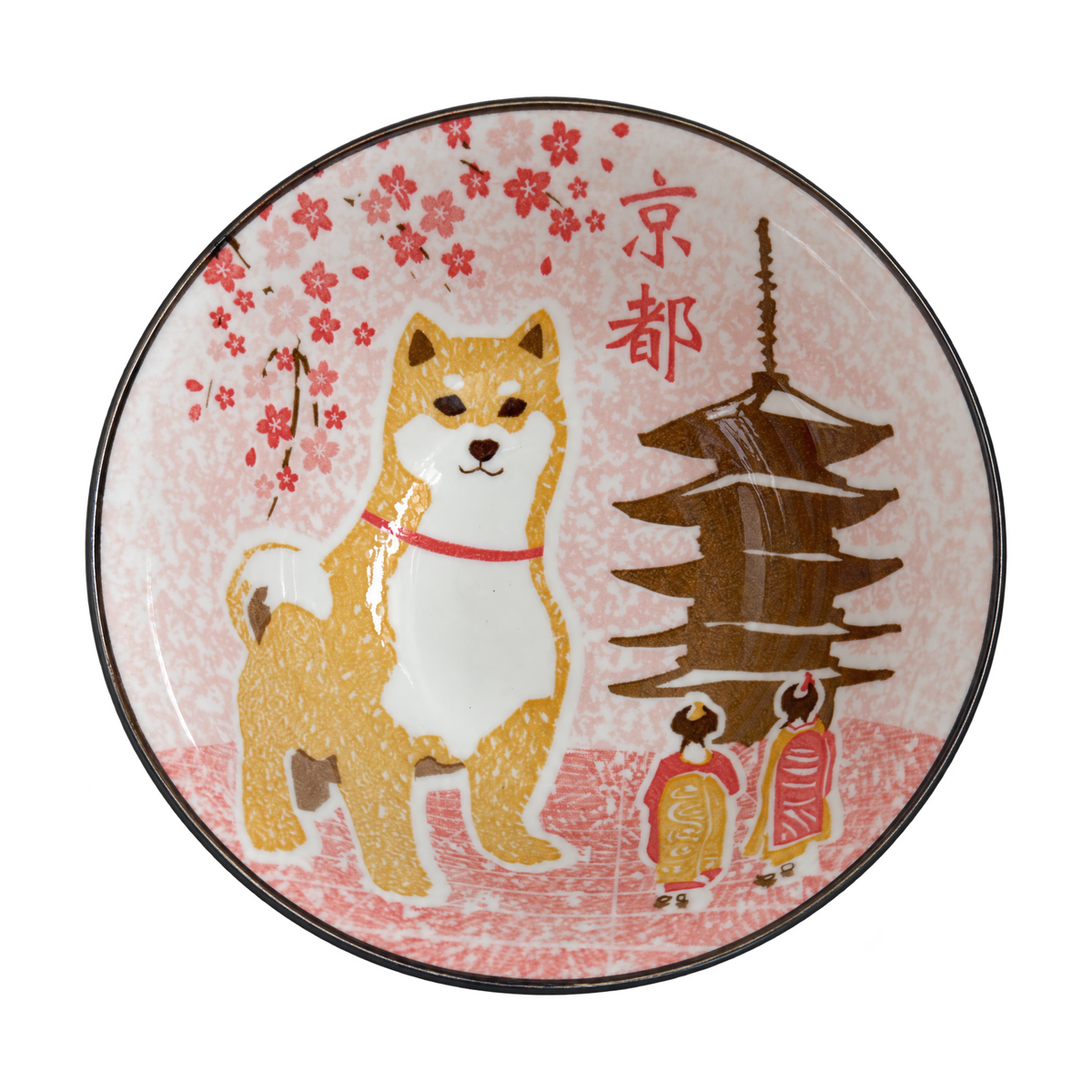 Japanese Mino Ware Shiba Inu Large Ramen Bowl – Pink Sakura Design, 20.5cm