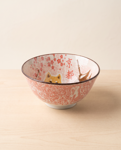 Japanese Mino Ware Shiba Inu Large Ramen Bowl – Pink Sakura Design, 20.5cm