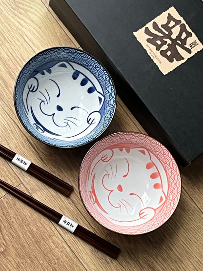 Maneki Neko Bowl and ChopStick Set