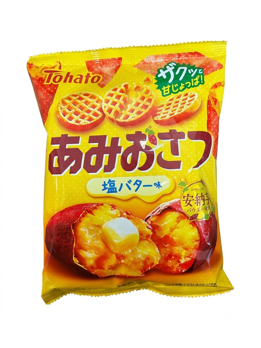 Tohato Amiosatsu Lattice Sweet Potato Chips - Salted Butter & Anno Imo | Made in Japan